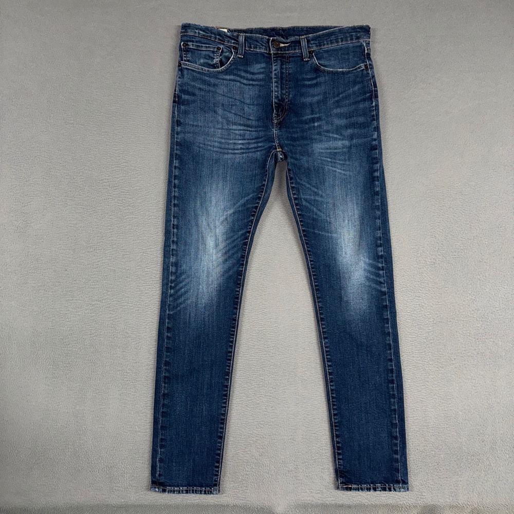 Levis Jeans Mens 36x34 (Fit 36x32) Blue 512 Slim Taper Stretch Distressed Denim